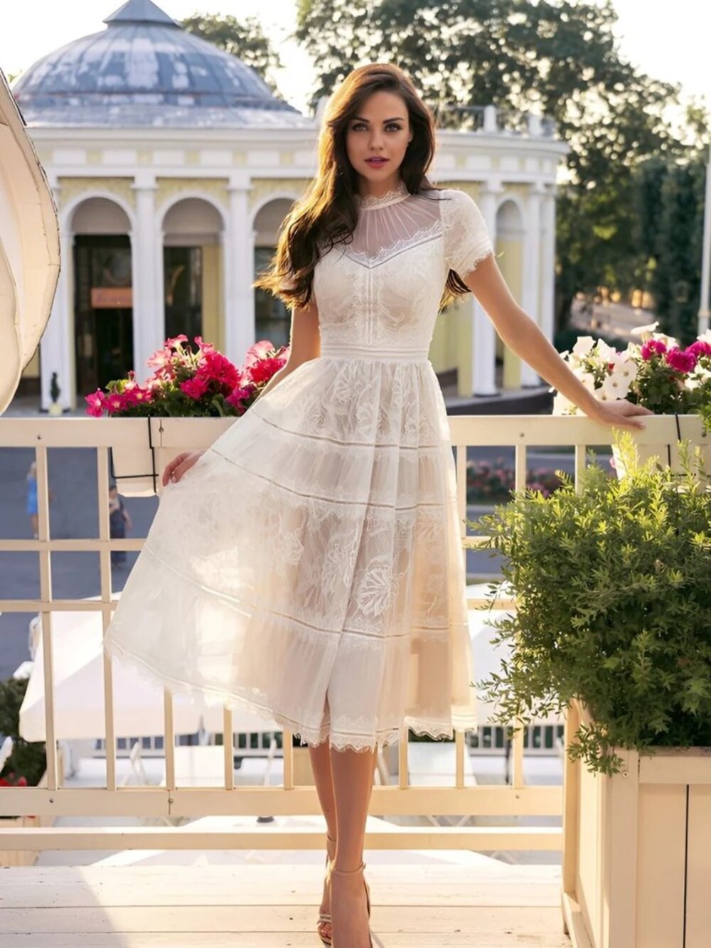 Kos Couture Midi Lace Formal White Cocktail Dress S-L